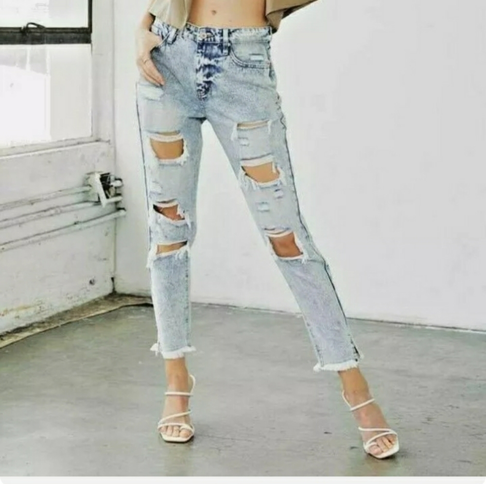 NWT Kancan Denim Estilo High Rise Ankle Skinny Distressed MOM Jeans Size 13/30